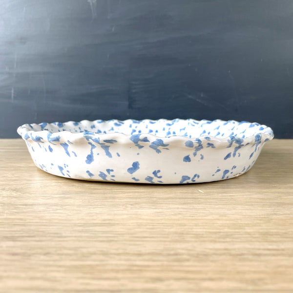 Blue spongeware pottery 9 inch fluted pie plate - Bybee? - NextStage Vintage