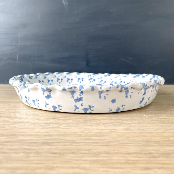 Blue spongeware pottery 9 inch fluted pie plate - Bybee? - NextStage Vintage