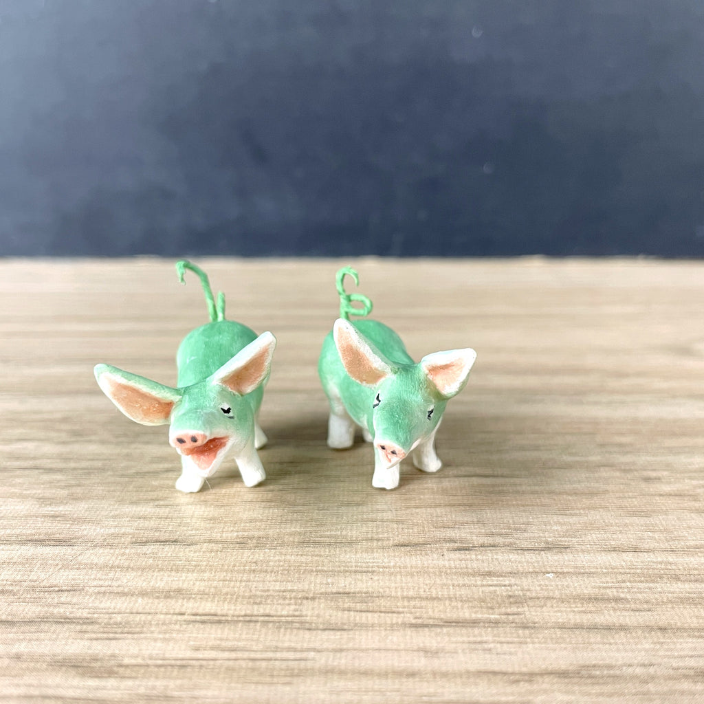 Miniature artisan made pair of green pigs - NextStage Vintage