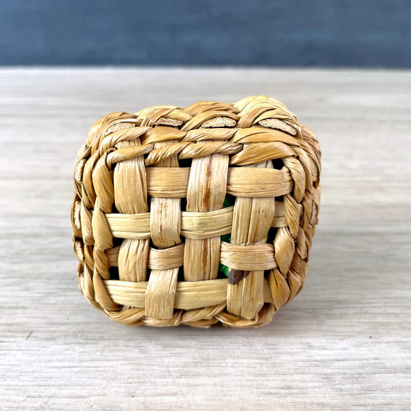 Pincushion in a basket - vintage handmade sewing notion - NextStage Vintage