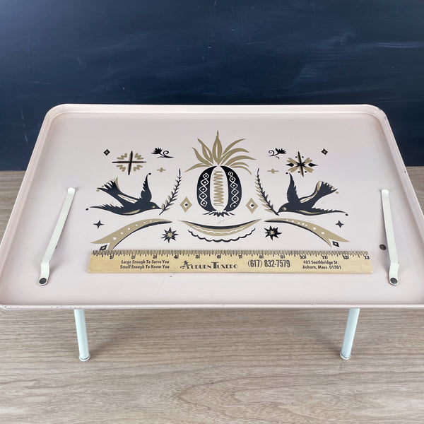 Pink metal tilting bed tray - 1950s vintage