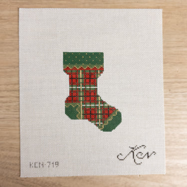 Kelly Clark MacCauley Plaid Mini Stocking Needlepoint Canvas KCN719 NOS