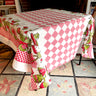 Vintage 1950s-1960s Carnation Plastics picnic tablecloth - red & white checkered – retro food border – 54" x 72" - NextStage Vintage
