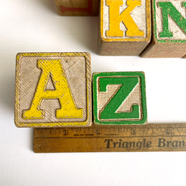 55 wooden alphabet blocks in two sizes - 1960s vintage