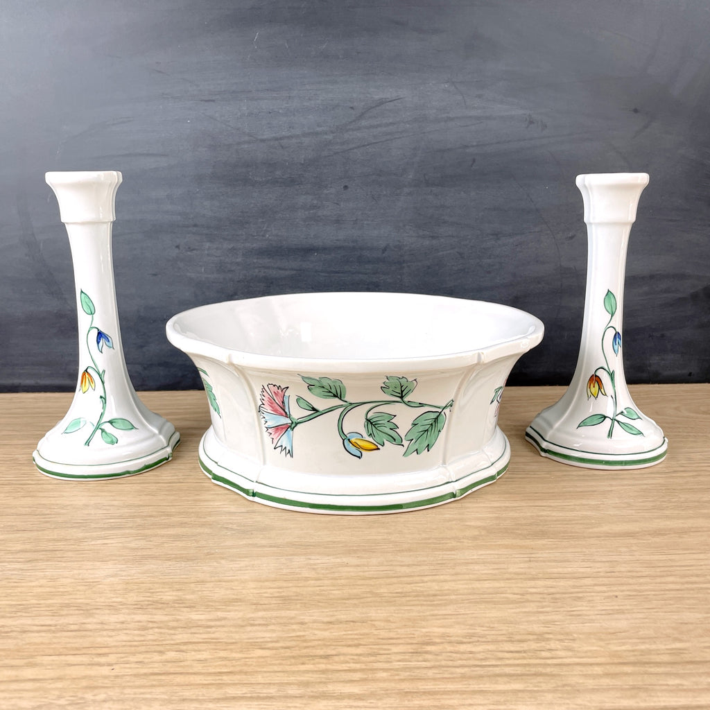 Centerpiece bowl and candlesticks made in Italy - Plummer-McCutcheon - vintage pottery - NextStage Vintage