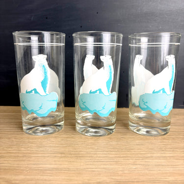 Polar bear printed tumbler drinking glasses - set of 3 - MCM vintage barware - NextStage Vintage