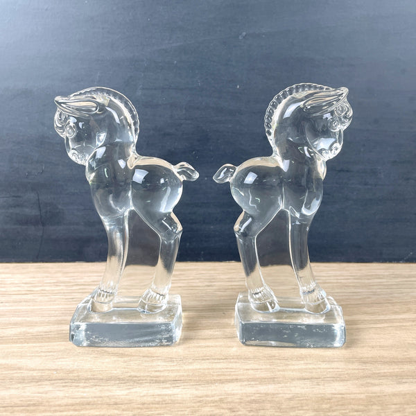 Heisey clear glass pair of colts - 1950s vintage - NextStage Vintage
