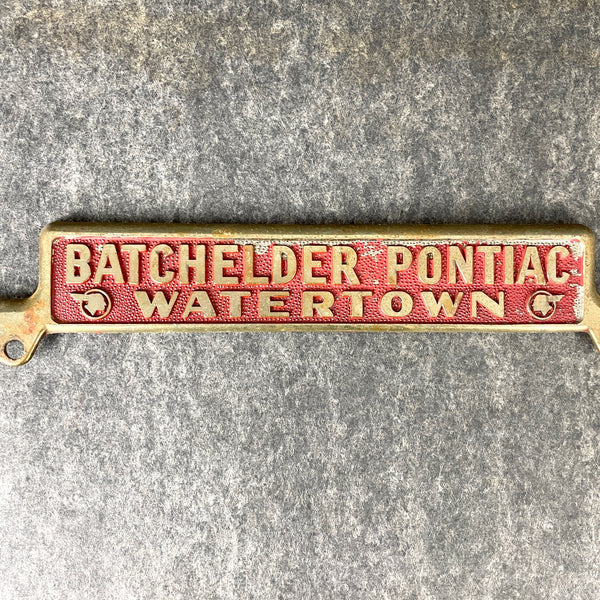 Pontiac dealer license plate frame - Watertown, MA - 1930-59 logo - NextStage Vintage