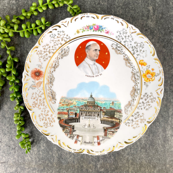 Pope Paul VI Roma souvenir plate - Basilica di S. Pietro - 1960s vintage - NextStage Vintage