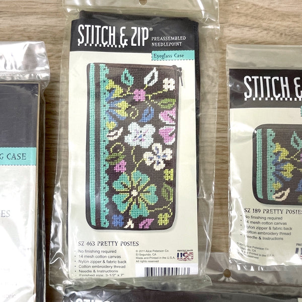 Stitch and Zip needlepoint kits Pretty Posies 4 kit ensemble NIP