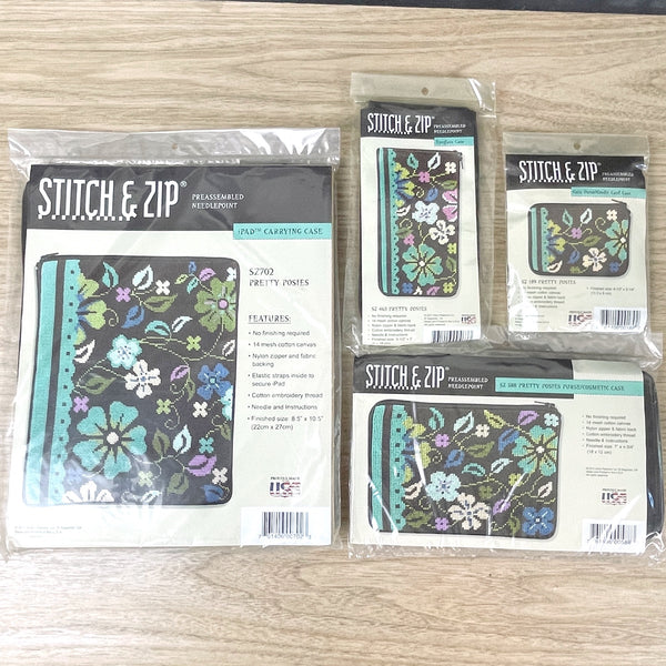 Stitch and Zip needlepoint kits Pretty Posies 4 kit ensemble NIP