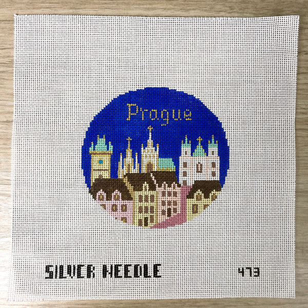 Silver Needle Prague travel round handpainted needlepoint canvas #473 - NextStage Vintage