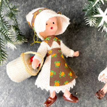 Prairie girls hard plastic Christmas ornaments - set of 2 - 1970s vintage - NextStage Vintage