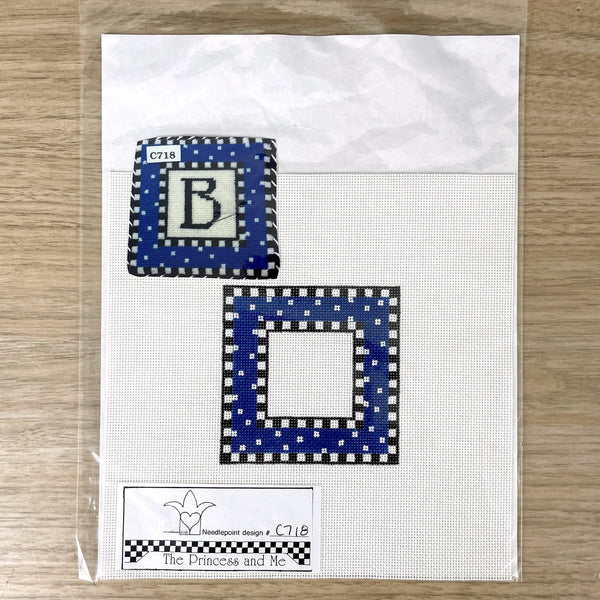 Princess and Me blue coaster monogram needlepoint canvas with stitch guide #C718 - NextStage Vintage