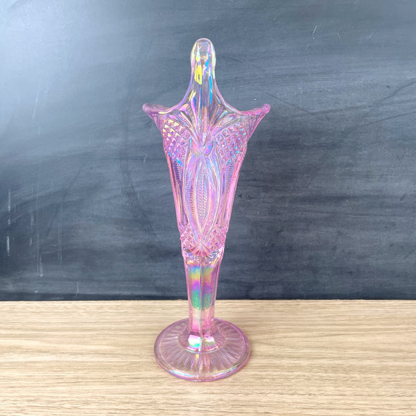 Mosser Glass pink iridescent jack in a pulpit vase - vintage art glass - NextStage Vintage