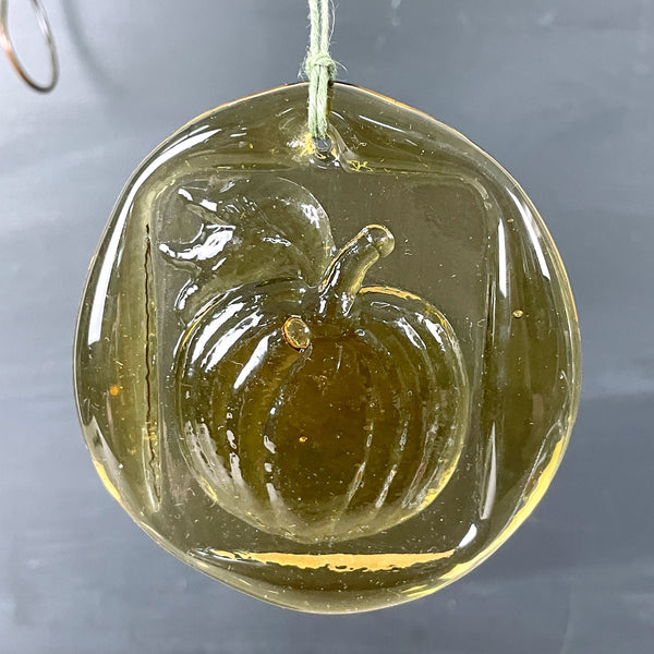 Pumpkin pressed glass suncatcher ornament - vintage handmade art glass - NextStage Vintage