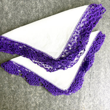 10 vintage linen embroidery and crochet hankies lot - shades of purple - 1950s vintage - NextStage Vintage