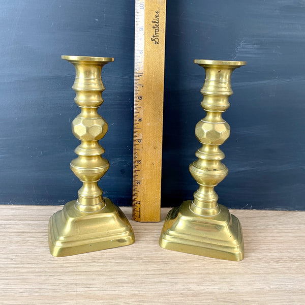 Brass candlesticks with push ups - late 19th century antique - NextStage Vintage