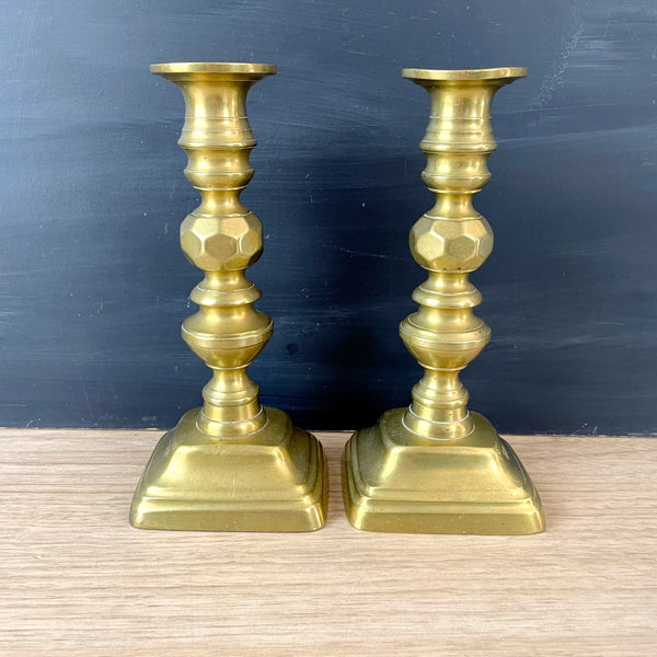 Brass candlesticks with push ups - late 19th century antique - NextStage Vintage