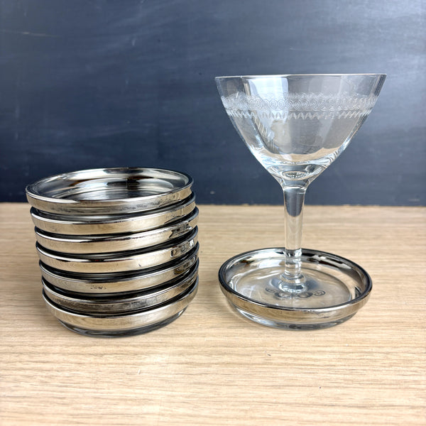 B monogrammed set of 8 vintage Queen's Lusterware glass coasters with silver rim
