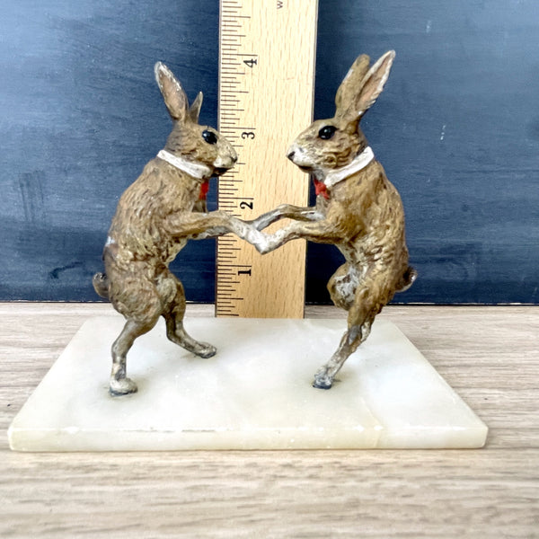 Austrian or Vienna cold painted bronze boxing rabbits - antique metal figurine - NextStage Vintage