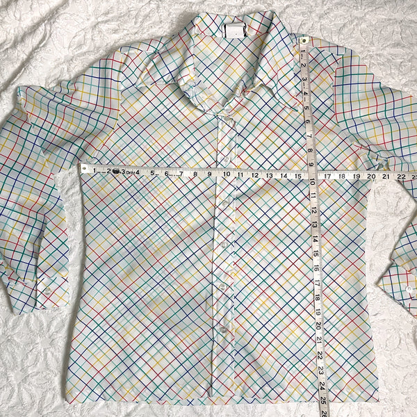 1970s Lucky Winner rainbow plaid blouse - size medium - large - NextStage Vintage