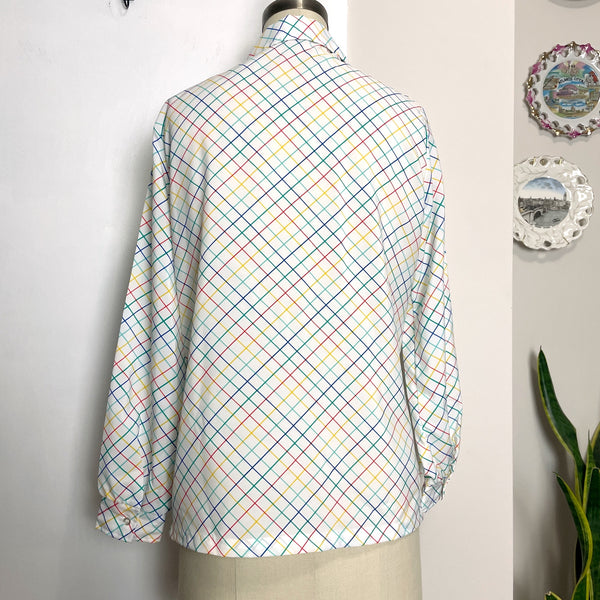 1970s Lucky Winner rainbow plaid blouse - size medium - large - NextStage Vintage