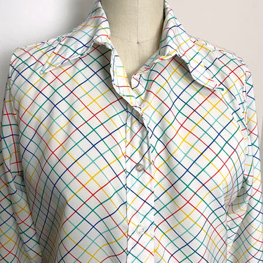 1970s Lucky Winner rainbow plaid blouse - size medium - large - NextStage Vintage