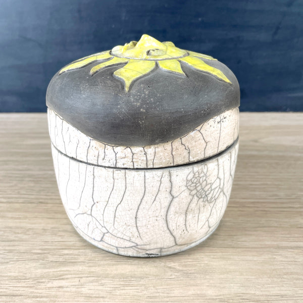 Raku pottery sun covered box by Shelley Weinstein - handmade art pottery - NextStage Vintage