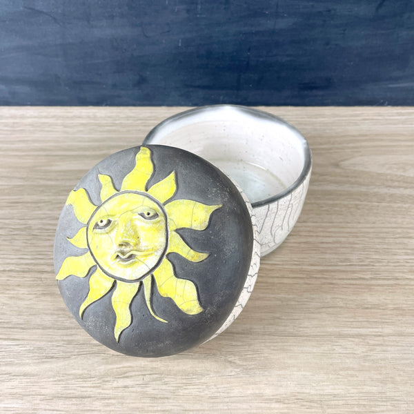 Raku pottery sun covered box by Shelley Weinstein - handmade art pottery - NextStage Vintage