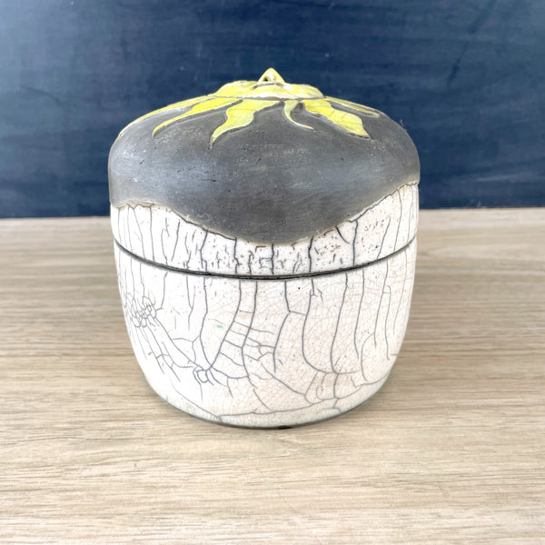 Raku pottery sun covered box by Shelley Weinstein - handmade art pottery - NextStage Vintage