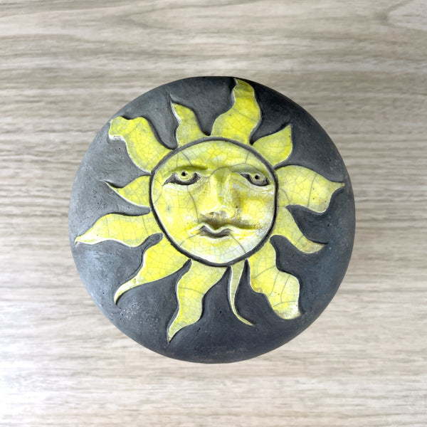 Raku pottery sun covered box by Shelley Weinstein - handmade art pottery - NextStage Vintage