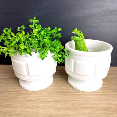Vintage 1940s Randall milk glass planters – Set of 2 –  Block pattern – white glass flower pots - NextStage Vintage
