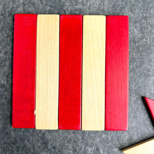 Western Germany wooden patchwork trivets - set of 2 - 1960s vintage