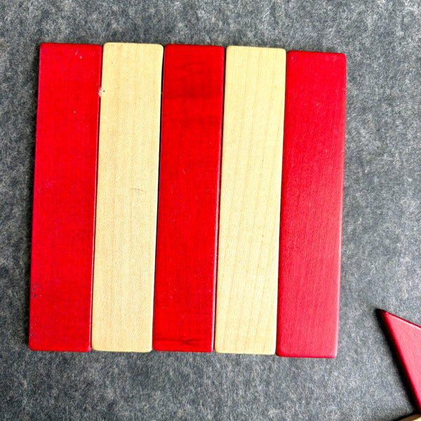Western Germany wooden patchwork trivets - set of 2 - 1960s vintage
