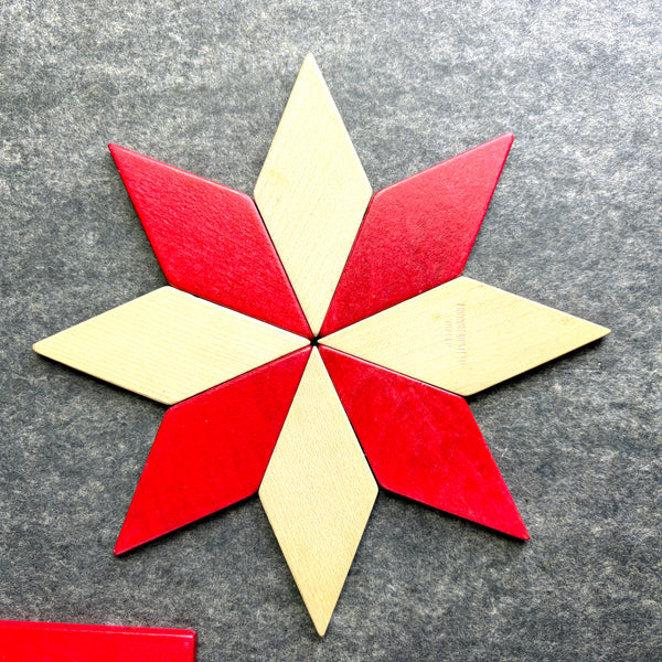 Western Germany wooden patchwork trivets - set of 2 - 1960s vintage