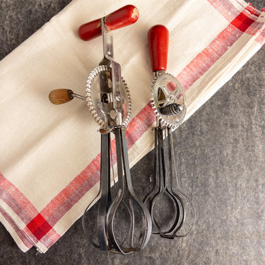 Vintage and Antique Wood Red-Handle Metal Kitchen Tool Lot - Rustic Farmhouse Decor