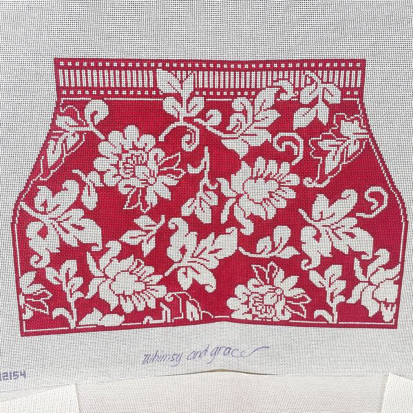 Whimsy and Grace Karen's red damask tote needlepoint 12154 - 4 pieces - NextStage Vintage