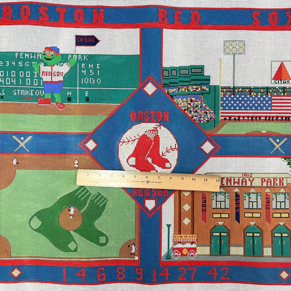 Julie Paukert Red Sox 2013 collage rug needlepoint canvas JP319 - NextStage Vintage