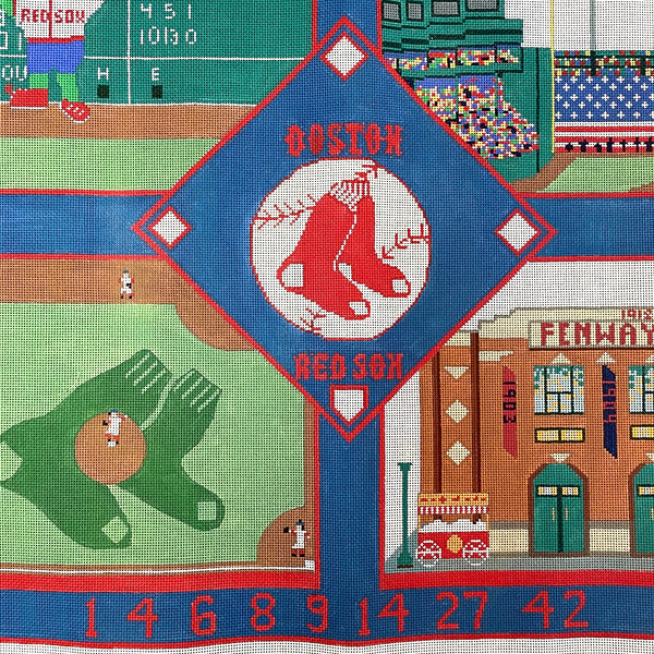 Julie Paukert Red Sox 2013 collage rug needlepoint canvas JP319 - NextStage Vintage