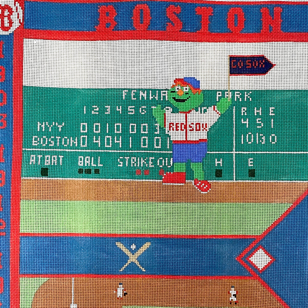 Julie Paukert Red Sox 2013 collage rug needlepoint canvas JP319 - NextStage Vintage