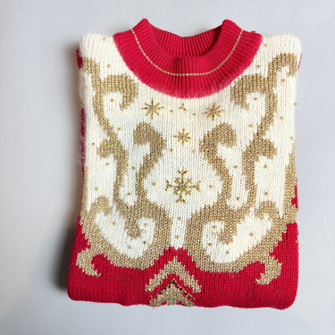 Vintage 1990s Dana Scott holiday tunic sweater – red and gold mock neck with beading - size M-L - NextStage Vintage