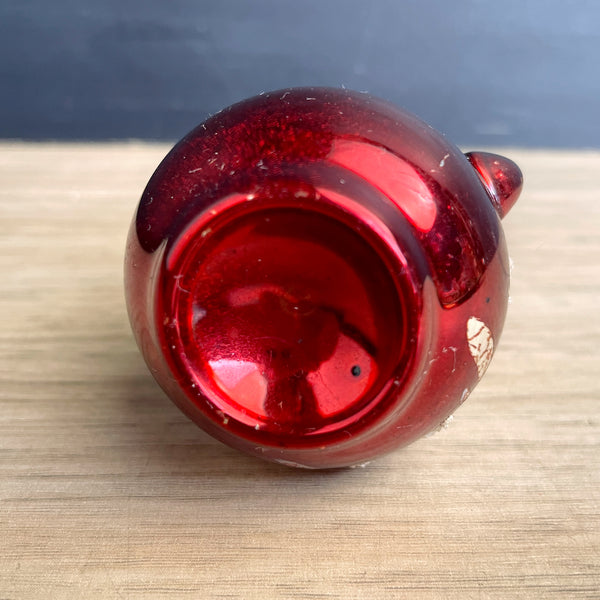 Shabby painted red glass Christmas coffee teapot ornament - mica- vintage Christmas