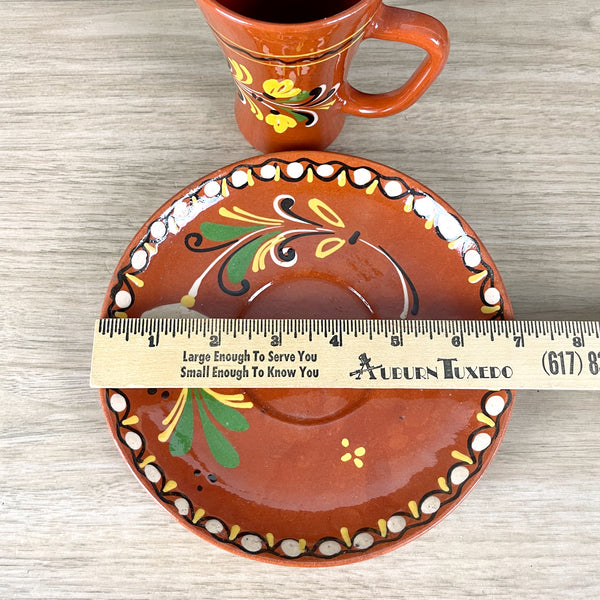 Hungarian redware cup and saucer - folk painted vintage set - NextStage Vintage