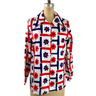 Vintage 70s Red White Blue Mod Daisy Geometric Blouse Long Sleeve Shirt - Size S - NextStage Vintage
