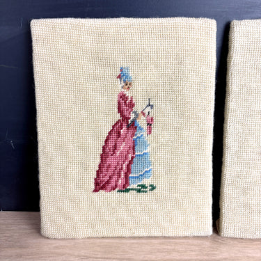 Vintage 1960s Victorian/Regency courting couple needlepoint - hand stitched art - NextStage Vintage
