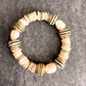 Shell, bead and faux baroque pearl heishi stretch bracelet - NextStage Vintage