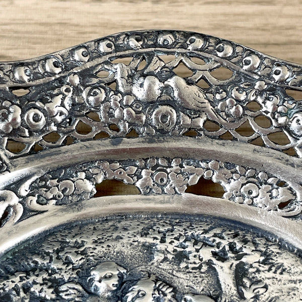 Repousse 800 silver cherub trinket dish - antique decor - NextStage Vintage