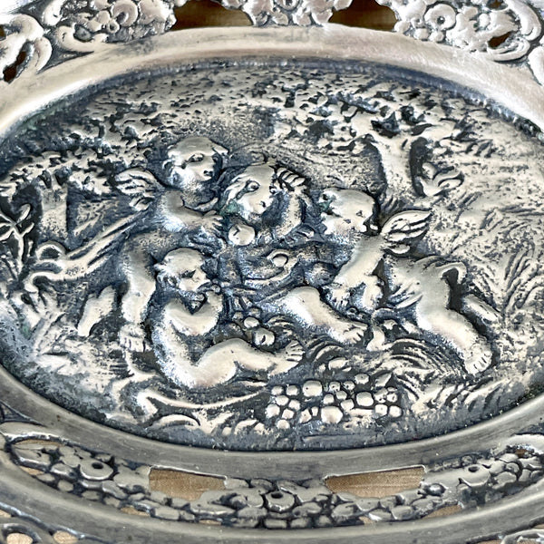 Repousse 800 silver cherub trinket dish - antique decor - NextStage Vintage