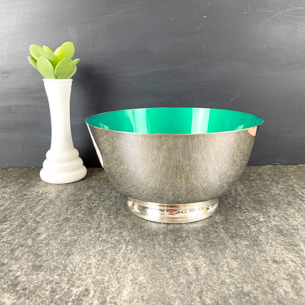 Reed and Barton Jamestown 8" Revere bowl with green enamel - 1960s vintage